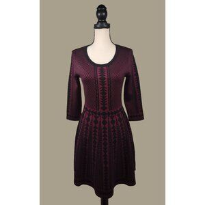 Nina Leonard Wine and Black Fit and Flare Sweater Knit Dress Size Medium NWT